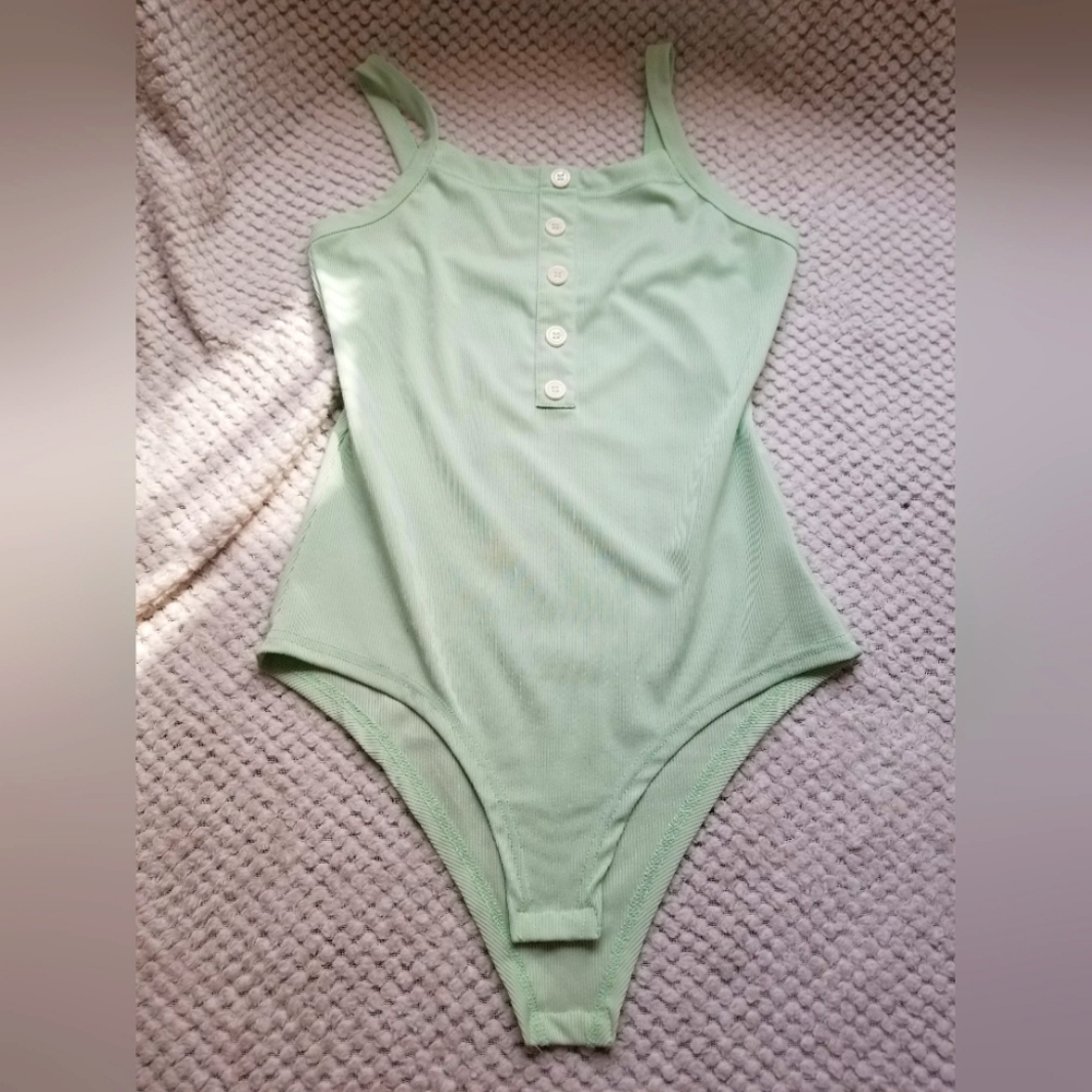 Mint Green Buttoned Bodysuit Tank